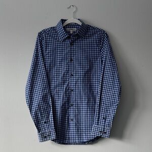 Express Men's Navy, White, and Black Plaid Button Down Shirt